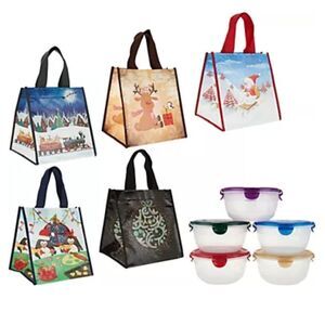Lock & Lock Set of 5 Bowls Multi Color with Holiday Gift Bags NWT